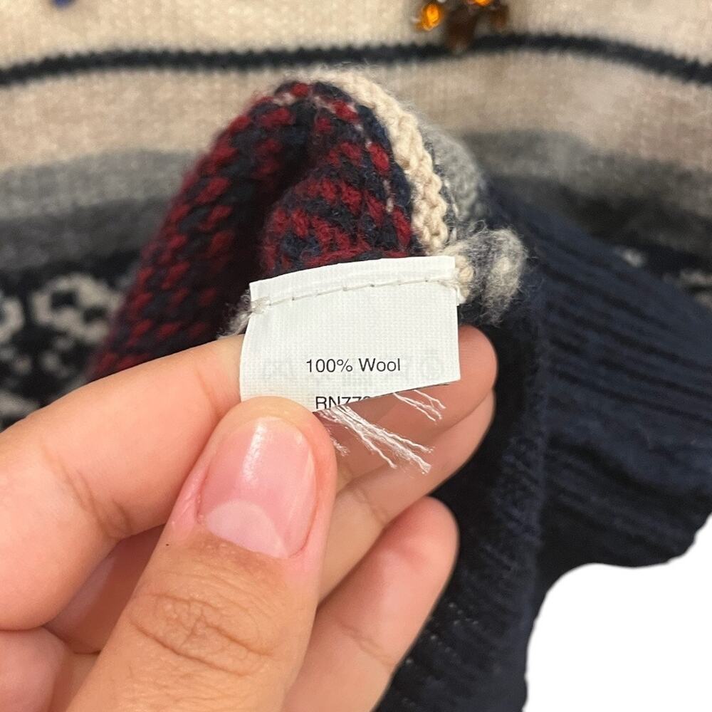 J. Crew Crystal Embellished Fair Isle Print Wool Sweater Size Small - Picture 4 of 4